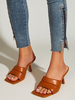 Womens Slipper Kaffee Brown Mules PU Leder Square Toe Slingbacks Stiletto Heel Slipper