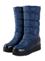 Womens Snow Boots Mittlere Waden Stiefel Dark Navy Round Toe Flache Stiefel