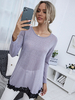 Womens T-shirt hellgrau lange Ärmel Polyester Juwel Hals Spitze T-shirt Casual Tops