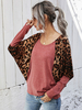 Womens T-Shirt Orange Rote Leoparden-Druck Lange Ärmel Polyester Juwel Hals Casual T-Shirt