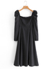 Womens-Tunika-Kleid lange Ärmel Schwarz Tupfen-Polyester-casual Midi-Kleid