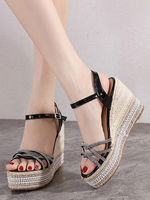 Womens Wedge Sandals Erstaunliche schwarze PU-Sommerschuhe aus Leder