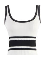 Womens White Cami Top Straps Hals Polyester rückenfreie Streifen Muster Sexy Camis