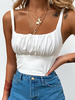 Womens White Cami Top Träger Hals Plissee rückenfrei Polyester Camis Sexy Top