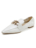 Womens White Loafers PU Leder Square Toe Metall Details Freizeitschuhe Flache Schuhe