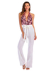 Womens White Long Gerader Hosen Sleeveless Pailletten Backless Cami Polyester Sommer Spielanzug