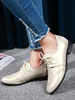 Womens White Oxfords Runder TOE PU-Leder Welpen Absatz Lässige Lederschuhe