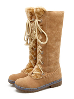 Womens Winter Mid Calf Boots runde Kappe flache Stiefel