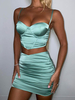 Womens Zwei Stück Sets Grüner Polyester Casual Rock Frühling Ärmellose Riemen Hals Camisole Outfit