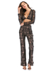 Womens Zwei Stück Sets Schwarz Polyester Plaid Gedruckt Sexy Hosen Lange Ärmel Outfit