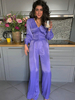 Womens Zwei Stück Sets Violett Tatting V-Ausschnitt Buttons Casual Long Sleeves Bluse Outfit