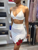 Womens Zwei Stück Sets Weiß Polyester Applique Sexy Minirock Sommer ärmellose Gurte Hals Backless Top Outfit
