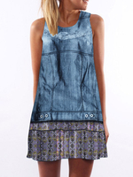 Womnen Summer Dress Blaues Kurzschichtkleid mit Blumendruck