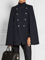 Woolen Cape Mantel Damen zweireihiger Wintermäntel in Schwarz