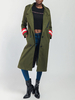Woolen Trenchcoat Damen Peacoat Hunter Green Drei Streifen Wintermantel