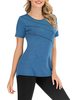 Workout T-Shirt Kurzarm Streifen Streifen Juwel Hals Frauen T-Shirt