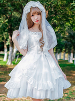 Wunderschönes Lolita Kleid mit Rundkragen und kurzen Ärmeln Lolita Brautkleid und Spitzen