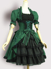 Wunderschönes Lolita Kleid mit viereckigem Ausschnitt und kurzen Ärmeln gotisch und Schnüren in Grün