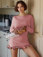 Zartrosa figurbetontes Kleid elegantes plissiertes Minikleid mit langen Ärmeln für Damen 2025