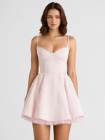 Zartrosa Skaterkleid mit verstellbaren Spaghettiträgern mehrlagig kurze Kleider für Abschlussfeiern