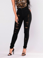 Zerrissene Röhrenjeans Damen Jeans mit hoher Taille und ausgeschnittenem Knopf