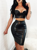 Zwei stück Sets Black PU Leder ärmelloses Cami Top Bodycon Rock Sexy Sommer Outfit für Frauen