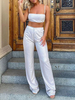 Zwei Teile Sets Silber Polyester Riemen Neckrohre Sleeveless Cami Top Casual Hosen Frauen Outfit