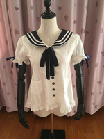 Zweifarbigen Fliege geraffte Baumwolle Lolita-Shirt für Damen