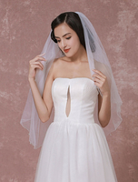 Zweistufige Hochzeit Schleier Tüll Pearl trimmen Perlen Brautschleier Kante