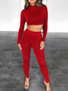 Zweiteiler Ture Red Polyester High Collar Freizeitstrumpfhose mit langen Ärmeln Damen Outfit