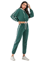 Zweiteilige Damen-Sets Grüne Baumwolle Klassisches Winter-Langarm-Kapuzen-Outfit