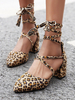 Zweiteilige Mid-Low-Heels für Frauen mit Blockabsatz und Leopardenmuster