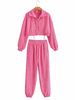 Zweiteilige Sets 1970er Jahre Vintage Trainingsanzug Rose Cord V-Ausschnitt Reißverschluss Lange Ärmel Lässige Bluse Lange Hosen Outfit Für Frauen