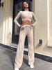 Zweiteilige Sets Apricot Polyester Stehkragen Paspel Freizeithose Lange Ärmel Damen Outfit