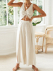Zweiteilige Sets Apricot Polyester V-Ausschnitt Lace Up Freizeithose Ärmellos Damen Outfit