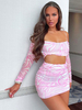 Zweiteilige Sets aus rosafarbenem Polyester; sexy Outfit; Sommer; lange Ärmel; Träger; Hals; offene Schulter; Outfit für Frauen