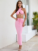 Zweiteilige Sets aus rosafarbenem Polyester; sexy Weste; Sommer; ärmelloses Damen-Outfit