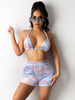Zweiteilige Sets Baby Blau Lycra Spandex Neckholder Tie Dye Plissee Casual Top Ärmelloses Outfit Für Frauen