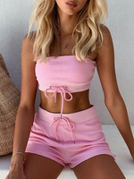 Zweiteilige Sets Baumwolle Sommer Bandeau Top mit Shorts Frauen Outfit