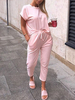 Zweiteilige Sets Baumwollmischung Jewel Neck Casual Kurzarm Frauen Outfit