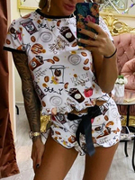 Zweiteilige Sets Bedrucktes lässiges Kurzarm-Outfit für Frauen