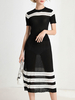 Zweiteilige Sets Black Crochet Stripes Two Tone Casual Women Outfit
