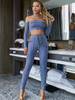 Zweiteilige Sets Blau Grau Polyester Bateau Ausschnitt Plissee Freizeithose Lange Ärmel Damen Outfit