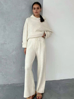 Zweiteilige Sets Blau Grau Polyester Lässig Herbst Lange Ärmel Mit Kapuze T-Shirt Stretch Gerade Hosen Outfit Für Frauen