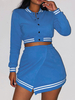 Zweiteilige Sets Blau Polyester Jewel Neck Knöpfe Casual Top Long Sleeves Outfit für Damen