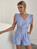 Zweiteilige Sets Blaue Polyester-Schärpe; lässiges; ärmelloses Frühlings-Outfit mit V-Ausschnitt für Frauen