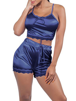 Zweiteilige Sets Blaue Polyesterbänder Halsbögen Lässiges Damenoutfit
