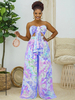 Zweiteilige Sets Blaues Polyester Trägerloses Ombre Schnürte Plissee Sexy Hose Ärmelloses Damen-Outfit