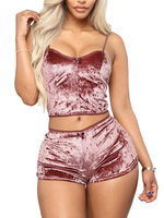 Zweiteilige Sets Blush Pink Velour Casual Sommer ärmellose Träger Hals Frauen Outfit