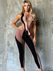 Zweiteilige Sets Flesh Color Polyester Jewel Neck Color Block Cut Out Lace Up Casual ärmellose Hosen Damen Outfit